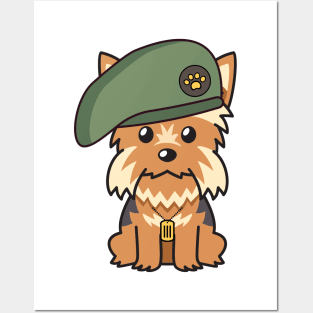 Funny Yorkshire Terrier wearing a beret Posters and Art